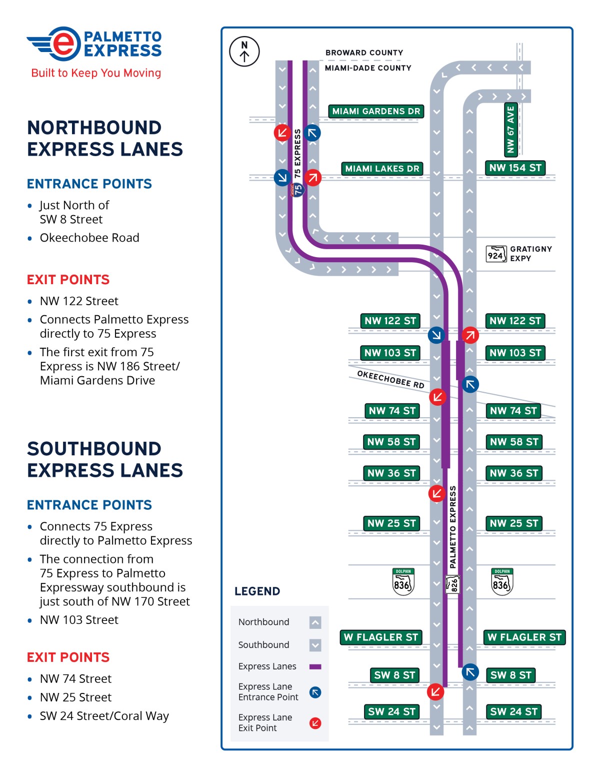 Palmetto Express Entrances and Exits Map